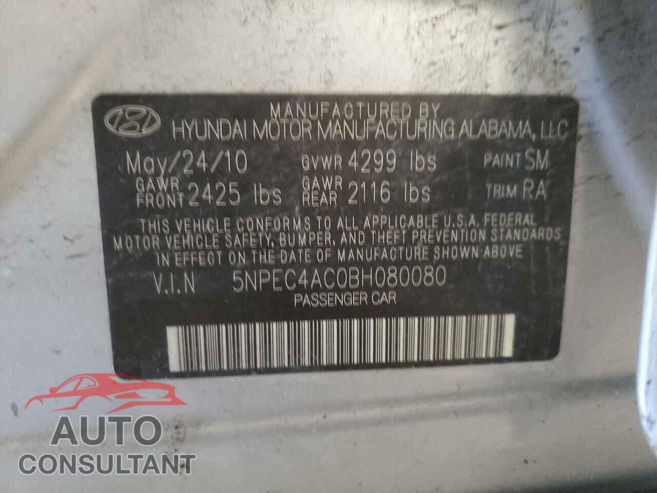 HYUNDAI SONATA 2011 - 5NPEC4AC0BH080080