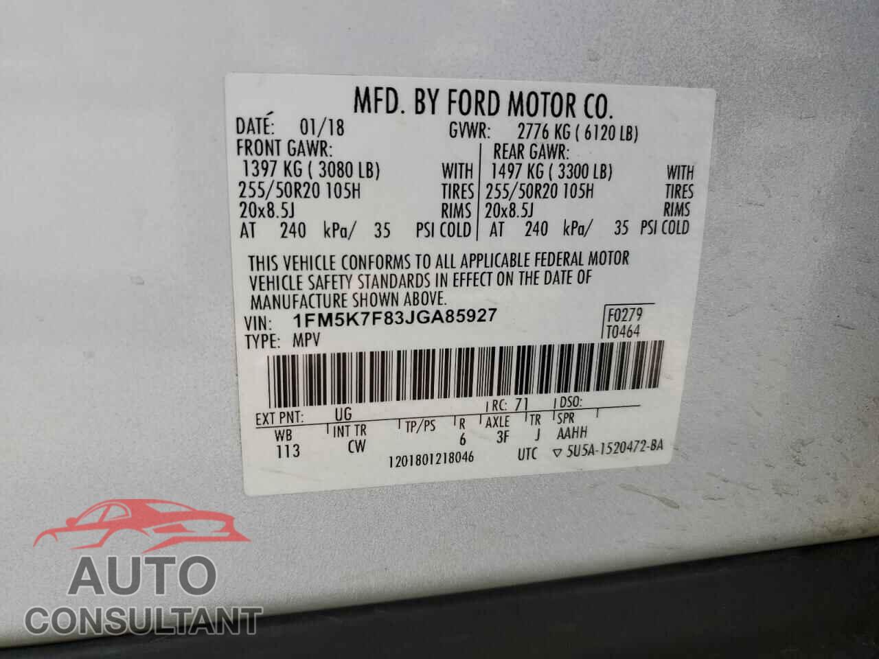 FORD EXPLORER 2018 - 1FM5K7F83JGA85927