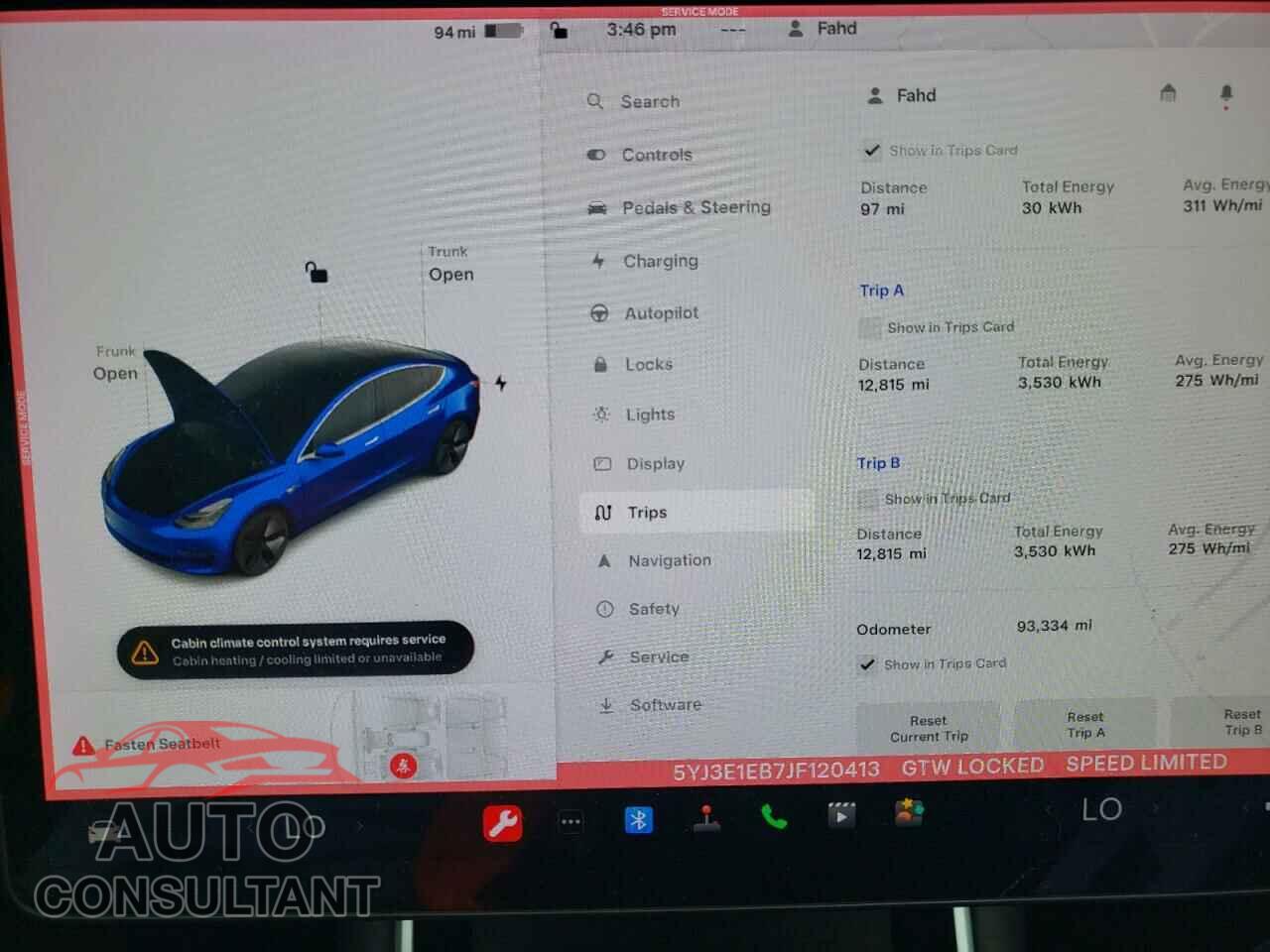 TESLA MODEL 3 2018 - 5YJ3E1EB7JF120413