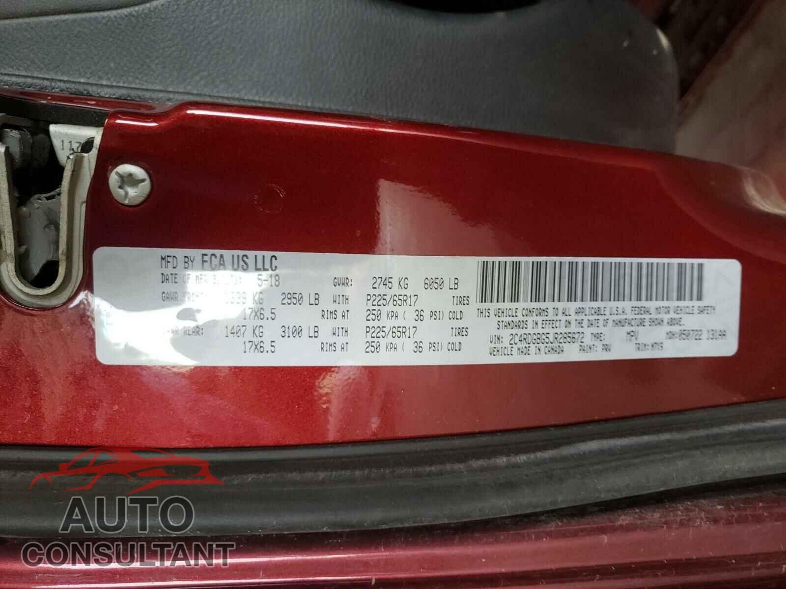 DODGE GRAND CARA 2018 - 2C4RDGBG5JR285672