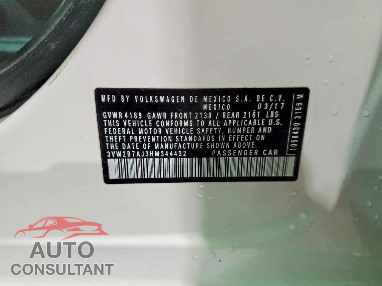 VOLKSWAGEN JETTA 2017 - 3VW2B7AJ3HM344432