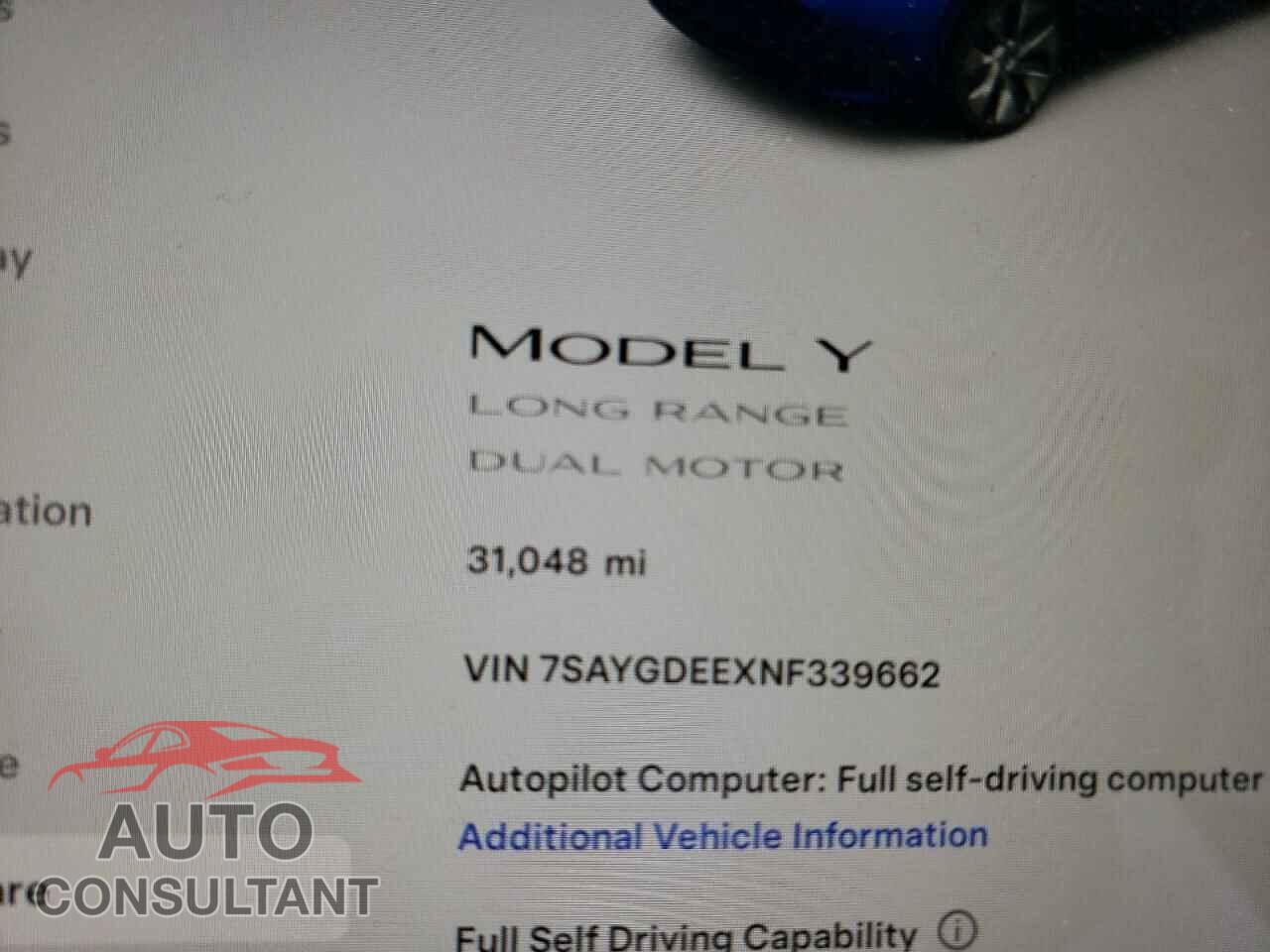 TESLA MODEL Y 2022 - 7SAYGDEEXNF339662