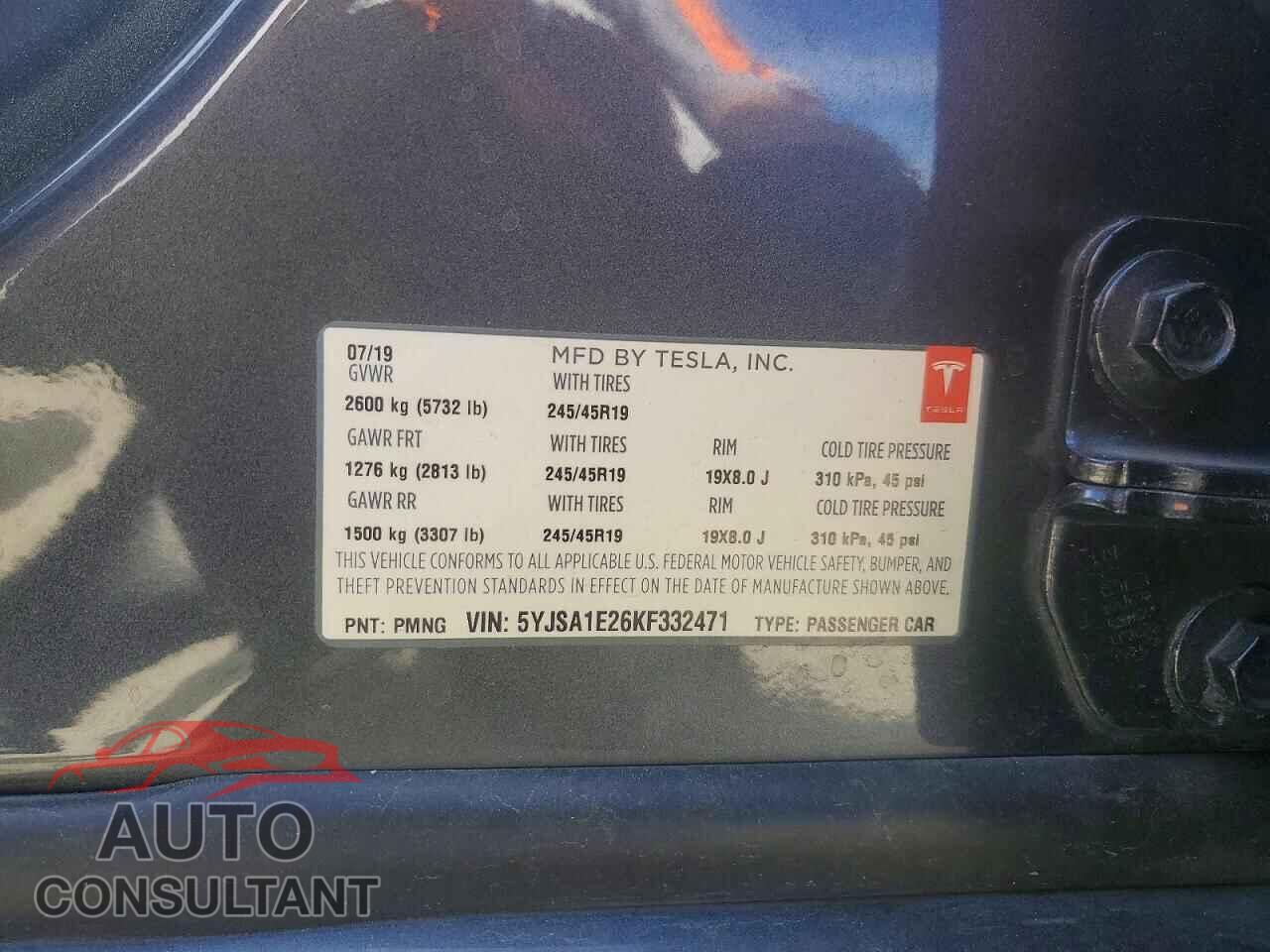 TESLA MODEL S 2019 - 5YJSA1E26KF332471