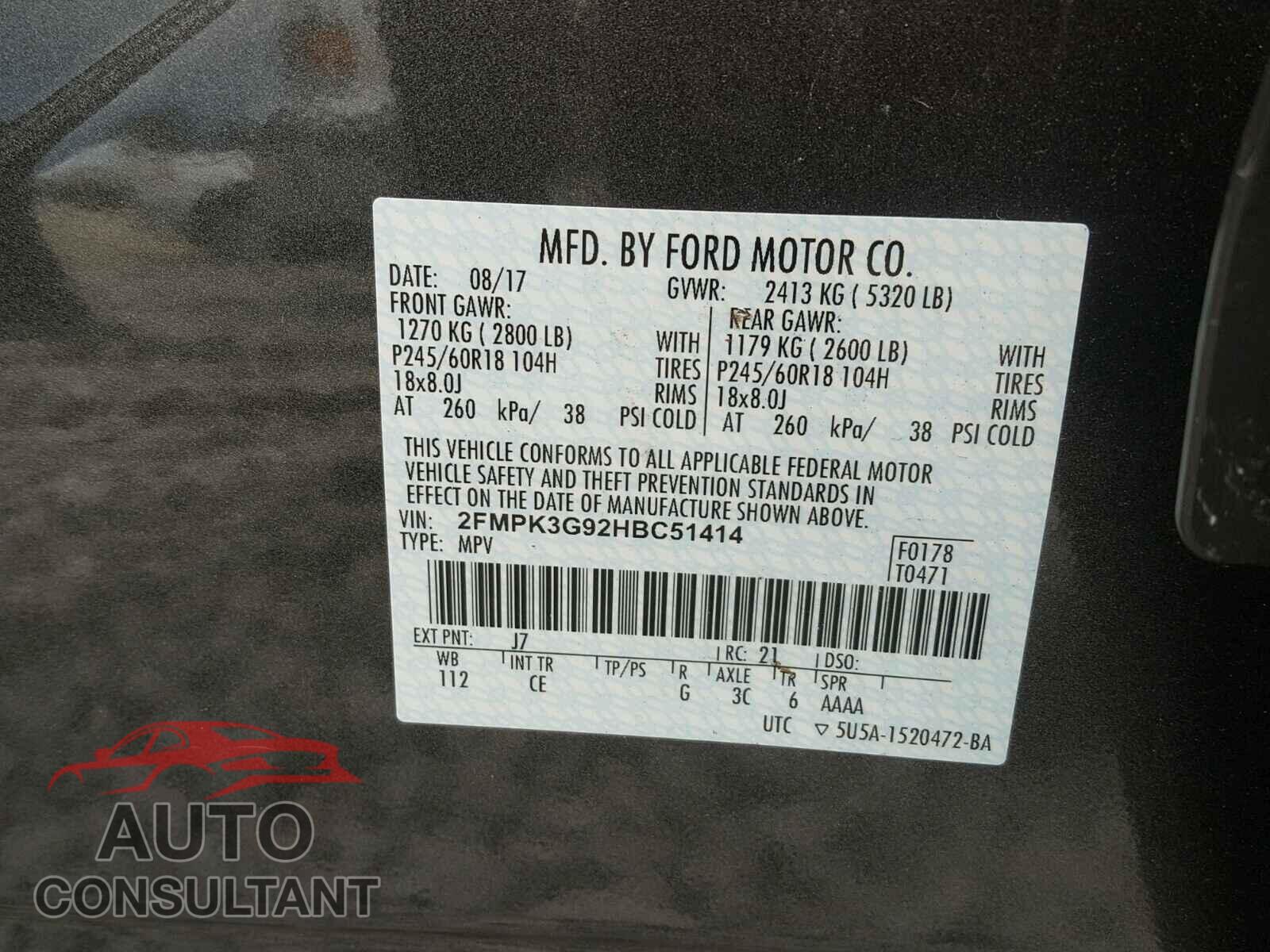 FORD EDGE SE 2017 - 2FMPK3G92HBC51414