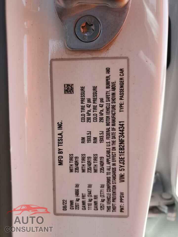 TESLA MODEL 3 2022 - 5YJ3E1EB2NF344341