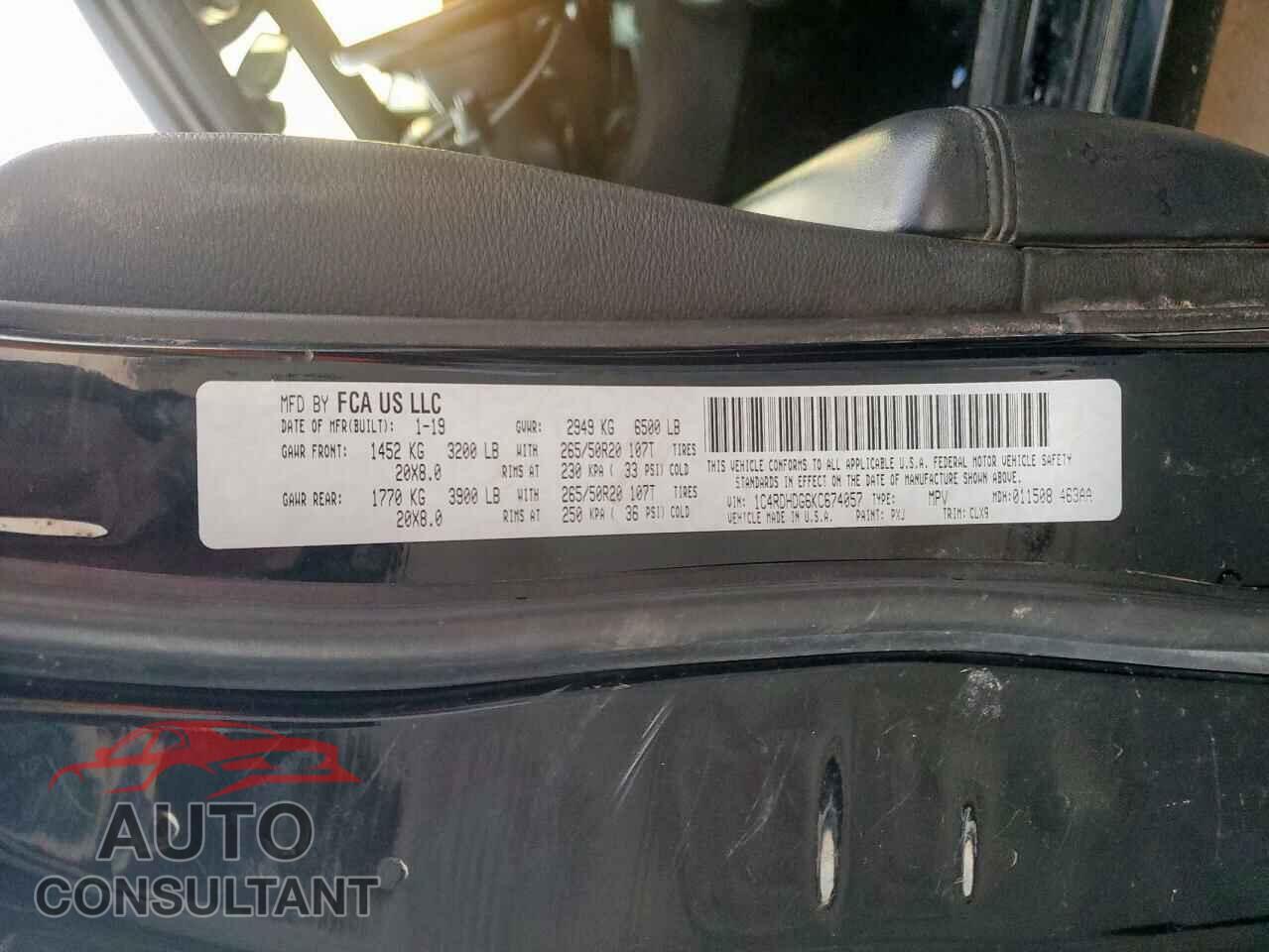 DODGE DURANGO 2019 - 1C4RDHDG6KC674057