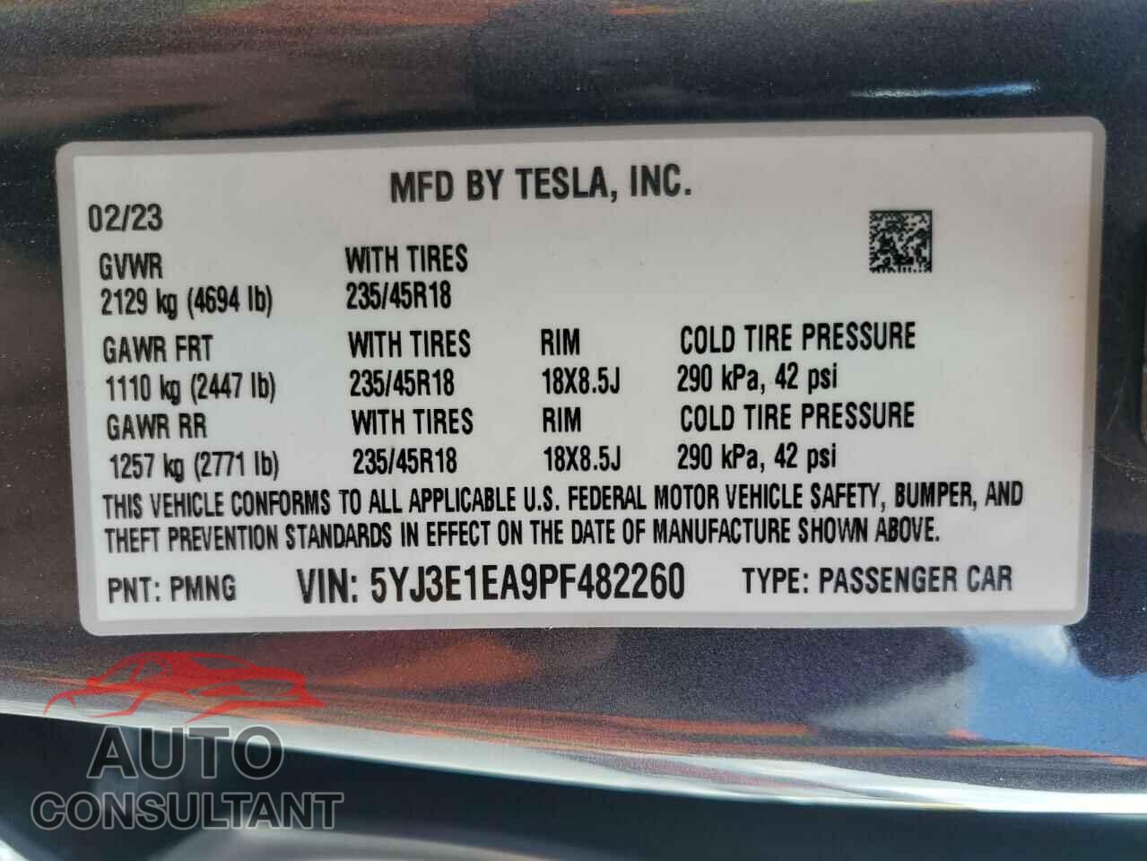 TESLA MODEL 3 2023 - 5YJ3E1EA9PF482260