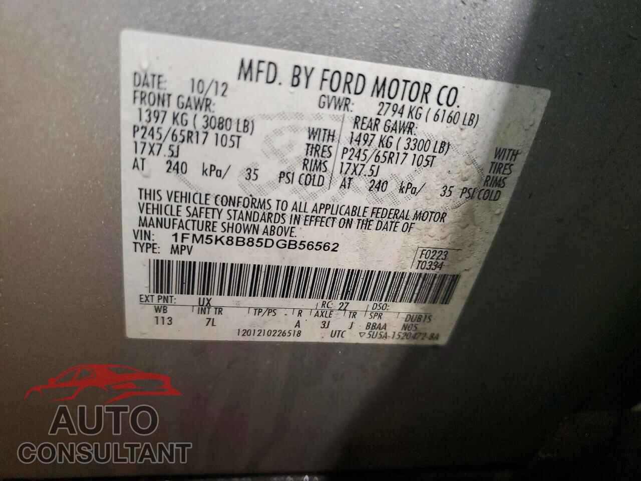 FORD EXPLORER 2013 - 1FM5K8B85DGB56562
