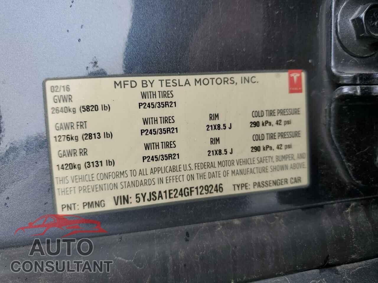 TESLA MODEL S 2016 - 5YJSA1E24GF129246