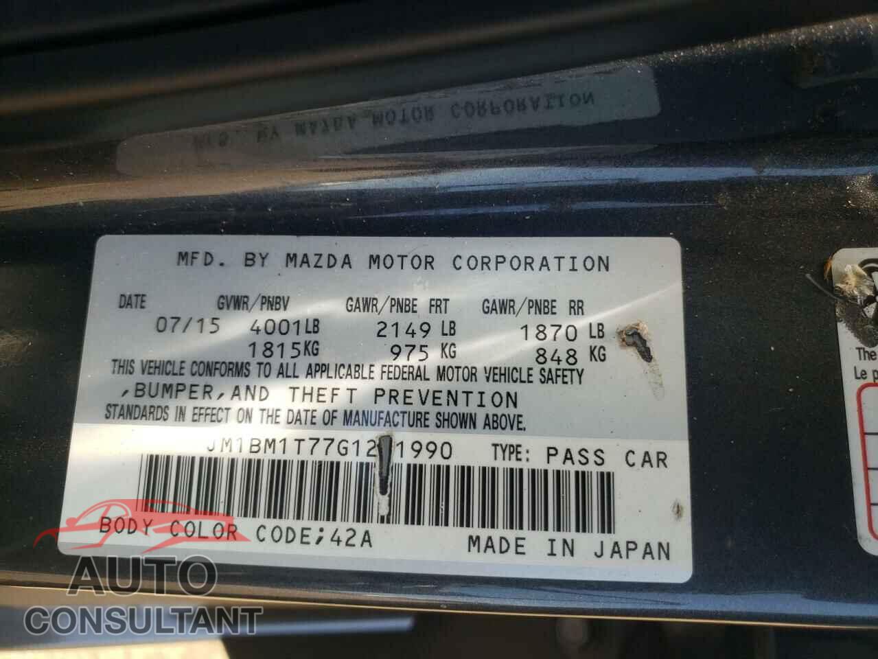 MAZDA 3 2016 - JM1BM1T77G1281990