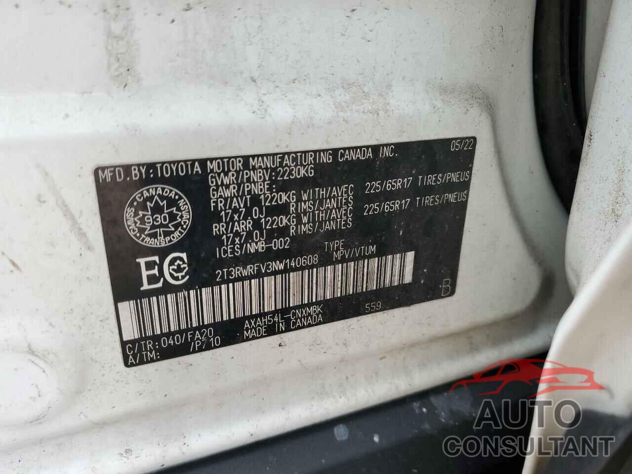 TOYOTA RAV4 2022 - 2T3RWRFV3NW140608