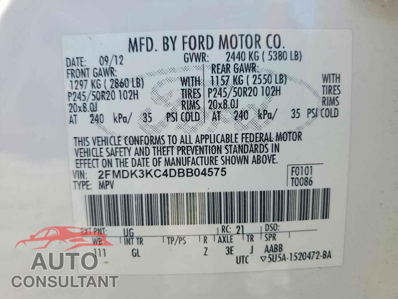 FORD EDGE 2013 - 2FMDK3KC4DBB04575