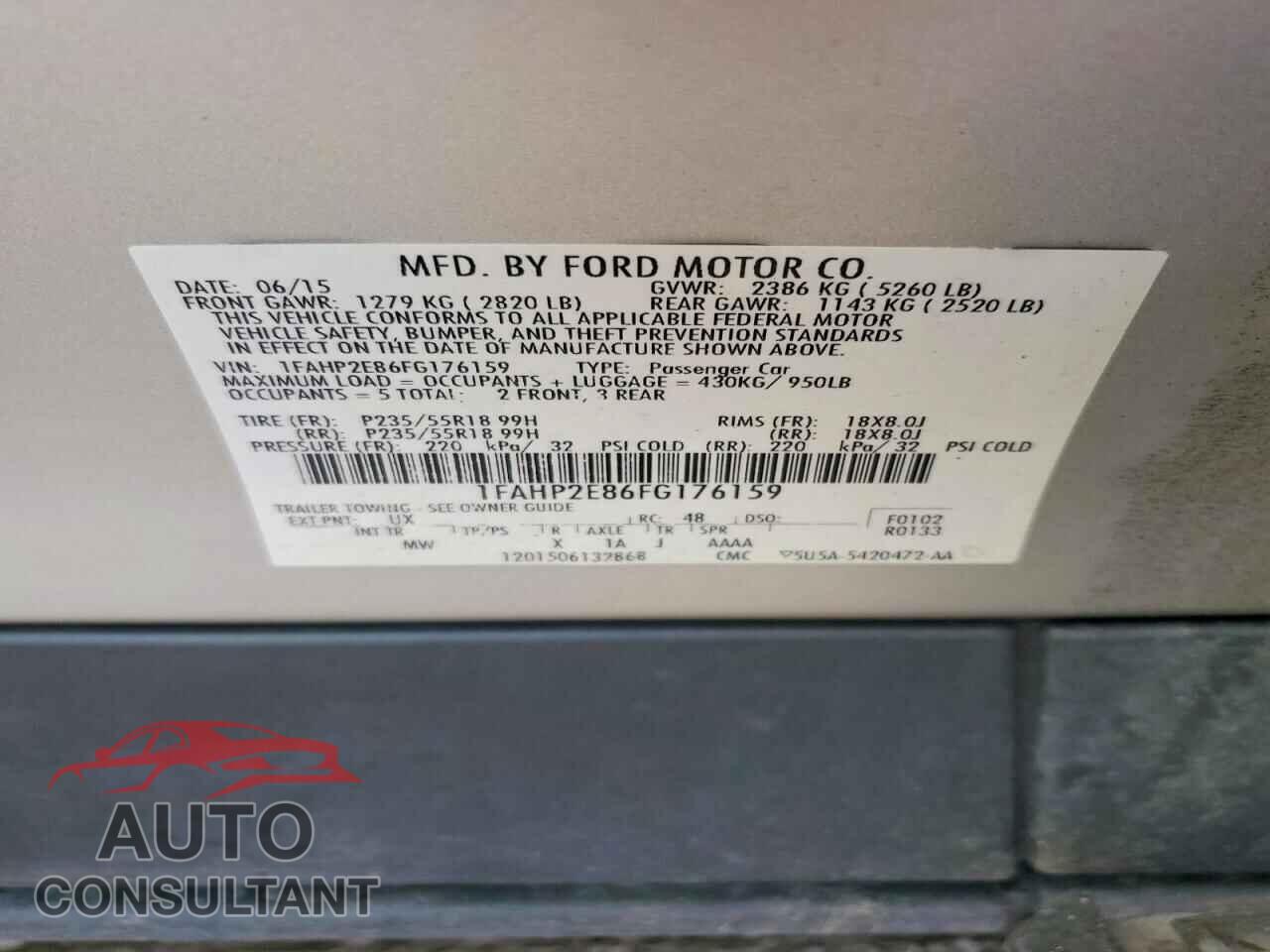 FORD TAURUS 2015 - 1FAHP2E86FG176159