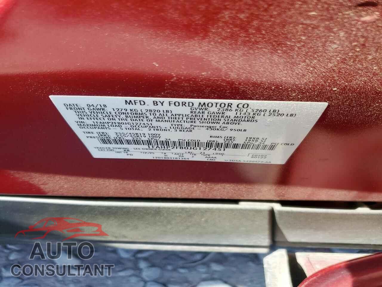 FORD TAURUS 2018 - 1FAHP2F80JG127451