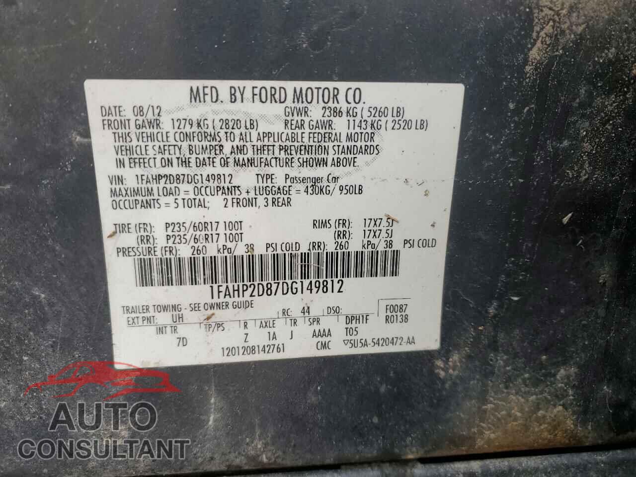 FORD TAURUS 2013 - 1FAHP2D87DG149812