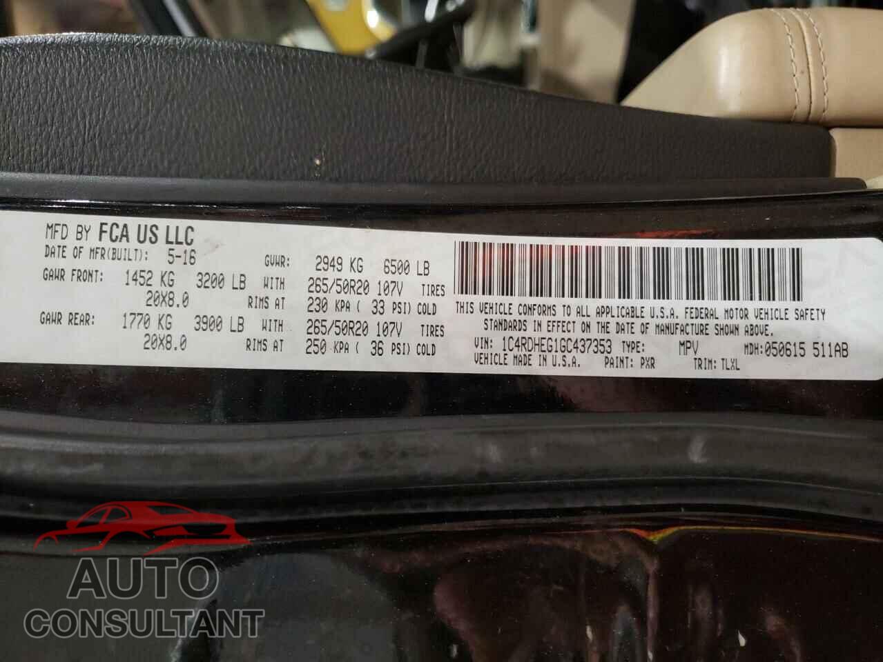 DODGE DURANGO 2016 - 1C4RDHEG1GC437353