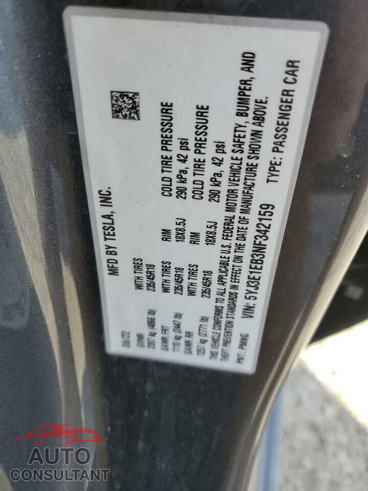 TESLA MODEL 3 2022 - 5YJ3E1EB3NF342159