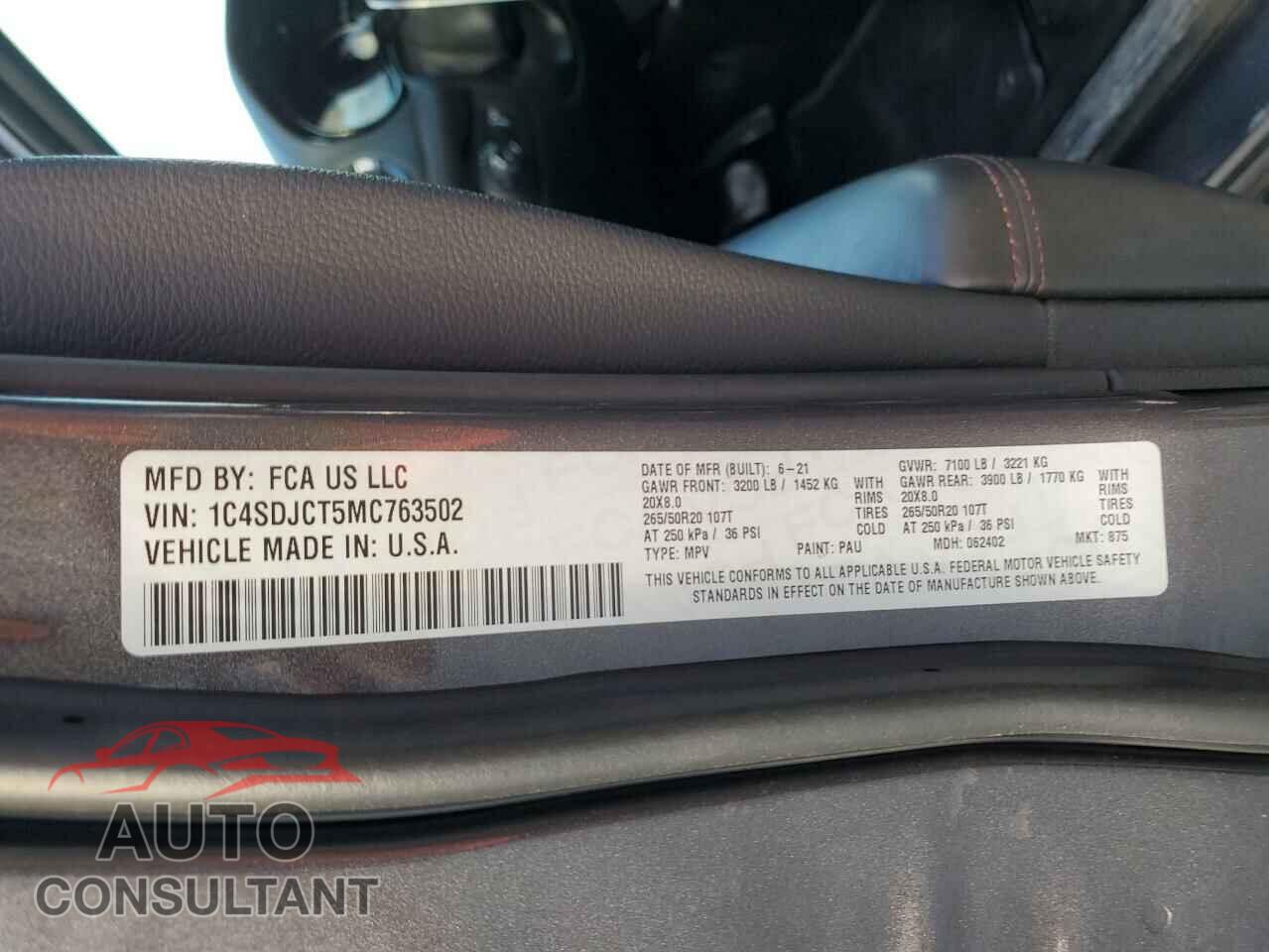 DODGE DURANGO 2021 - 1C4SDJCT5MC763502