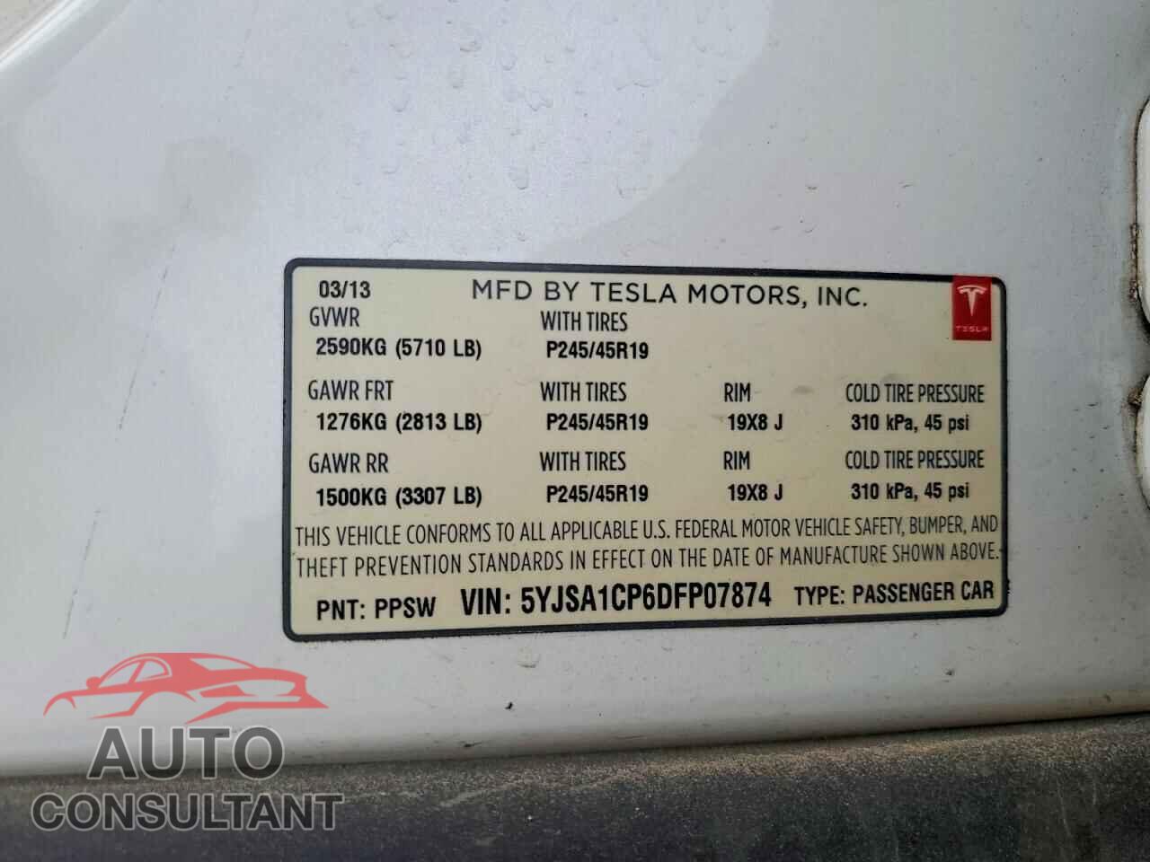 TESLA MODEL S 2013 - 5YJSA1CP6DFP07874