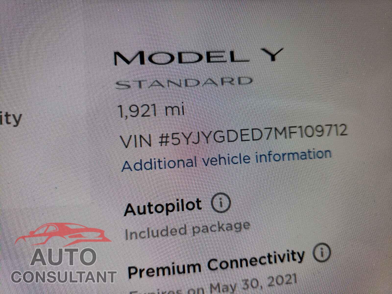 TESLA MODEL Y 2021 - 5YJYGDED7MF109712