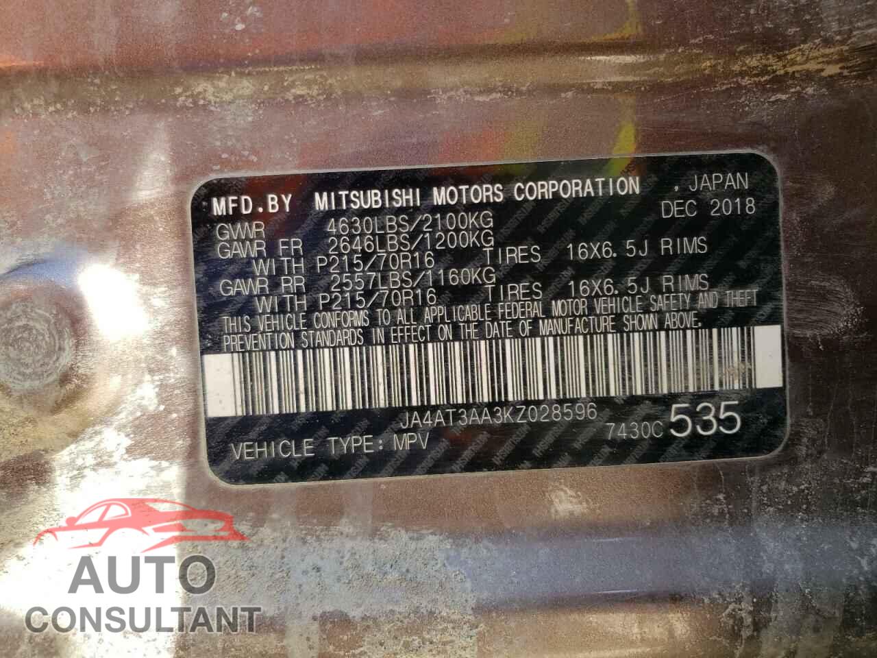 MITSUBISHI ECLIPSE 2019 - JA4AT3AA3KZ028596