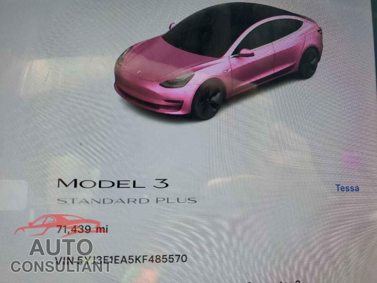 TESLA MODEL 3 2019 - 5YJ3E1EA5KF485570