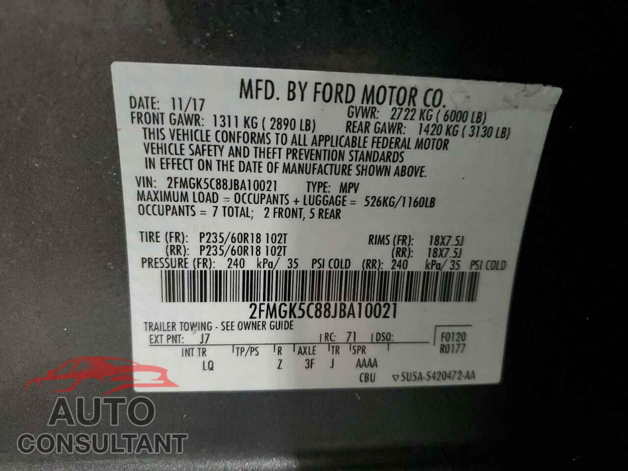 FORD FLEX 2018 - 2FMGK5C88JBA10021