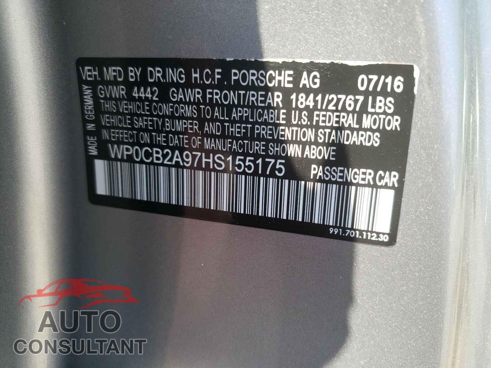 PORSCHE 911 2017 - WP0CB2A97HS155175