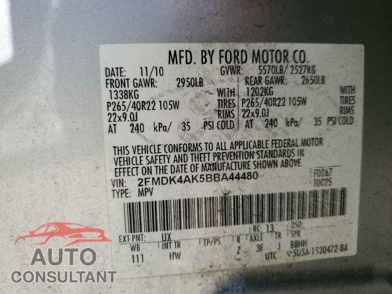 FORD EDGE 2011 - 2FMDK4AK5BBA44480