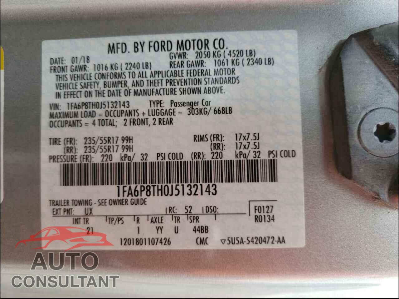 FORD MUSTANG 2018 - 1FA6P8TH0J5132143