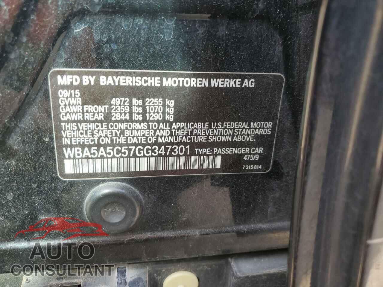 BMW 5 SERIES 2016 - WBA5A5C57GG347301