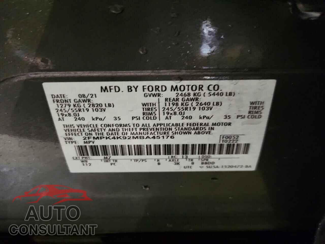 FORD EDGE 2021 - 2FMPK4K92MBA45176