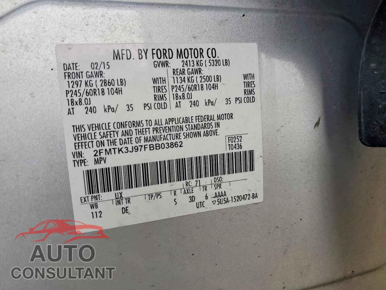 FORD EDGE 2015 - 2FMTK3J97FBB03862