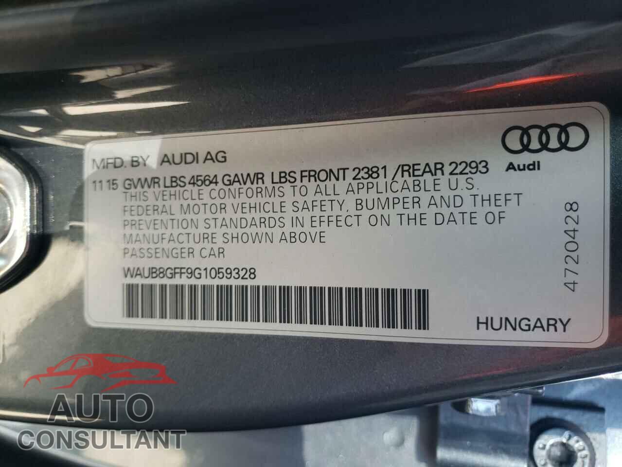 AUDI A3 2016 - WAUB8GFF9G1059328