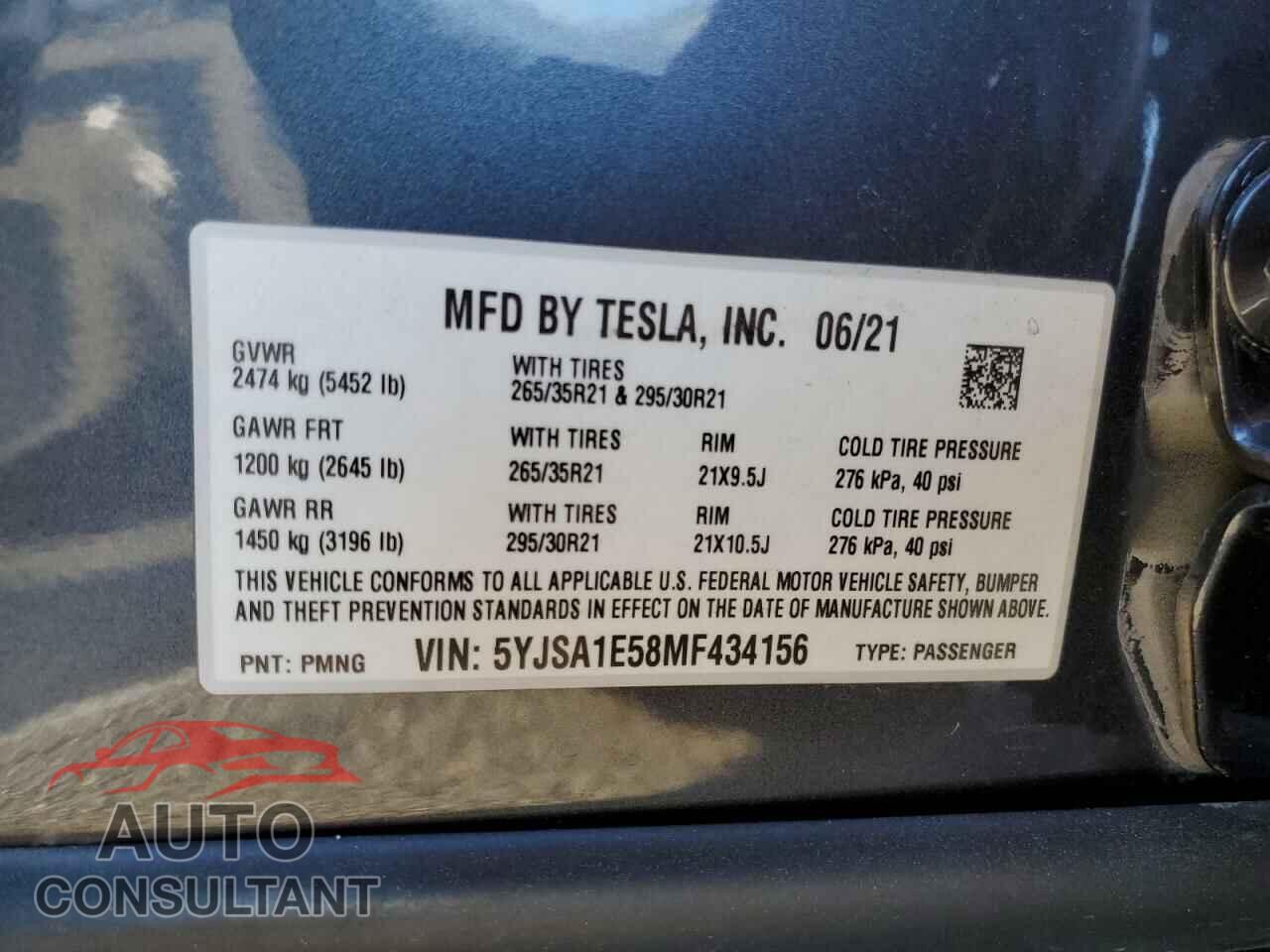 TESLA MODEL S 2021 - 5YJSA1E58MF434156