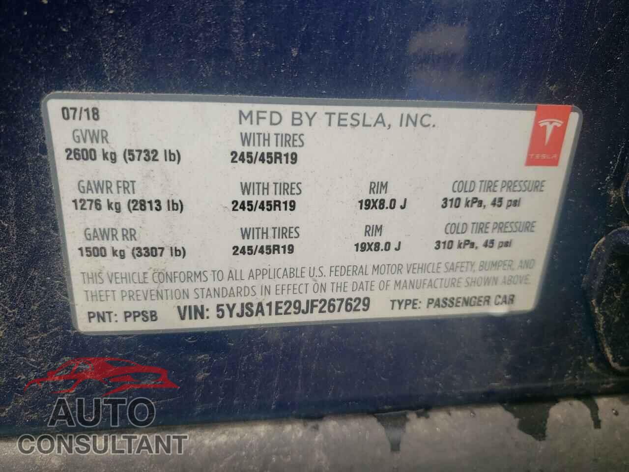 TESLA MODEL S 2018 - 5YJSA1E29JF267629