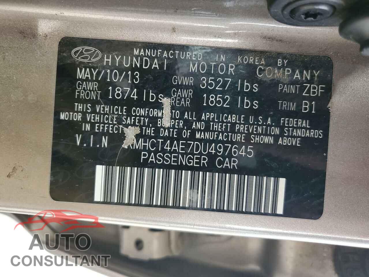 HYUNDAI ACCENT 2013 - KMHCT4AE7DU497645