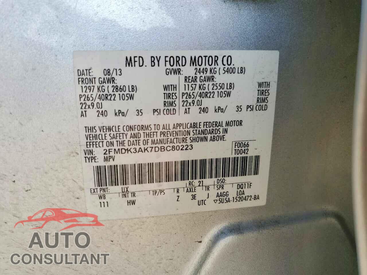 FORD EDGE 2013 - 2FMDK3AK7DBC80223