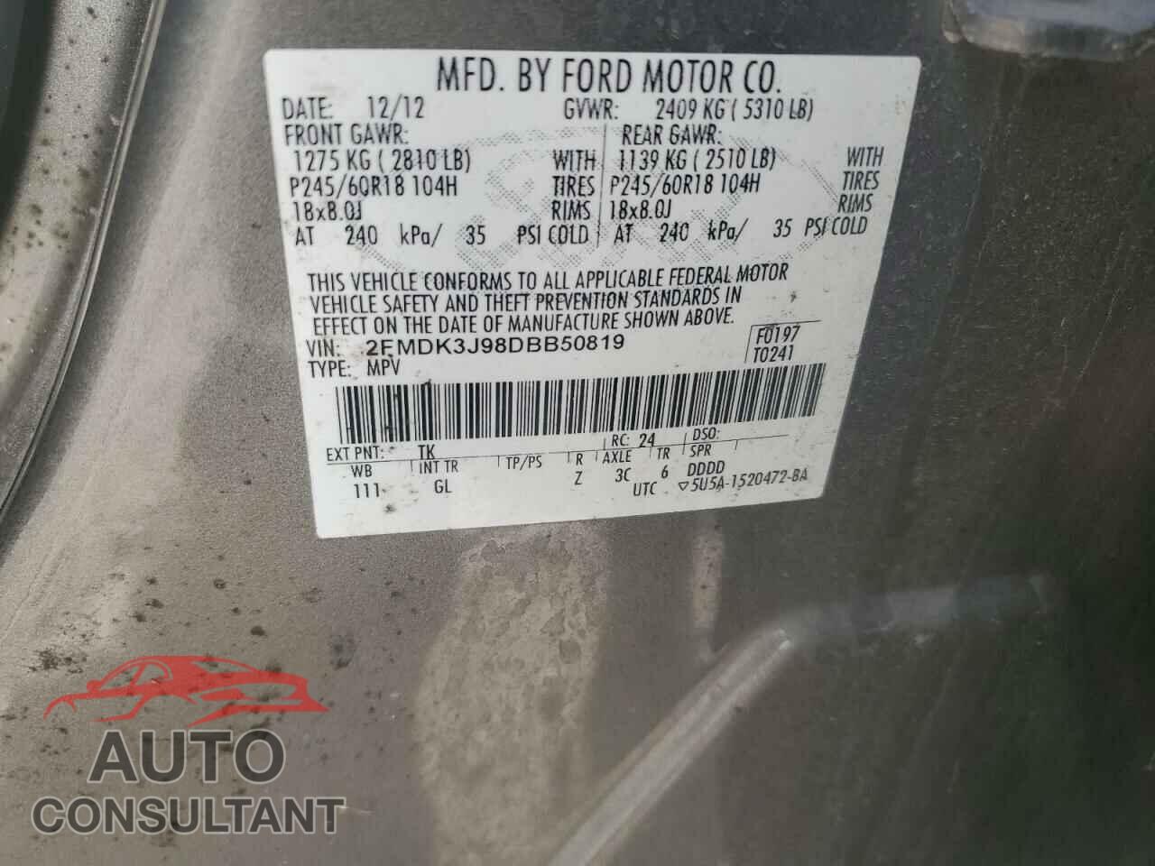 FORD EDGE 2013 - 2FMDK3J98DBB50819