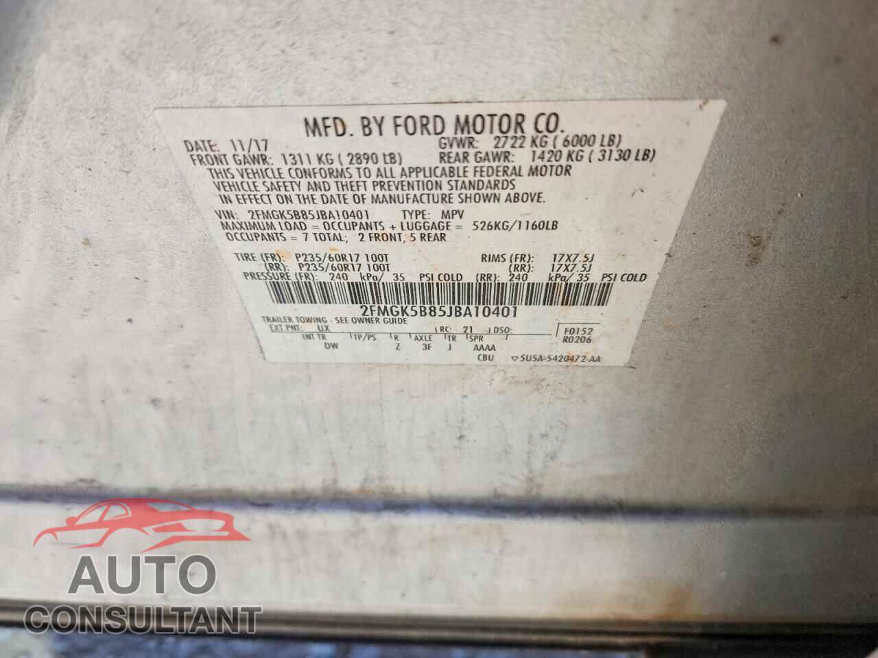 FORD FLEX 2018 - 2FMGK5B85JBA10401