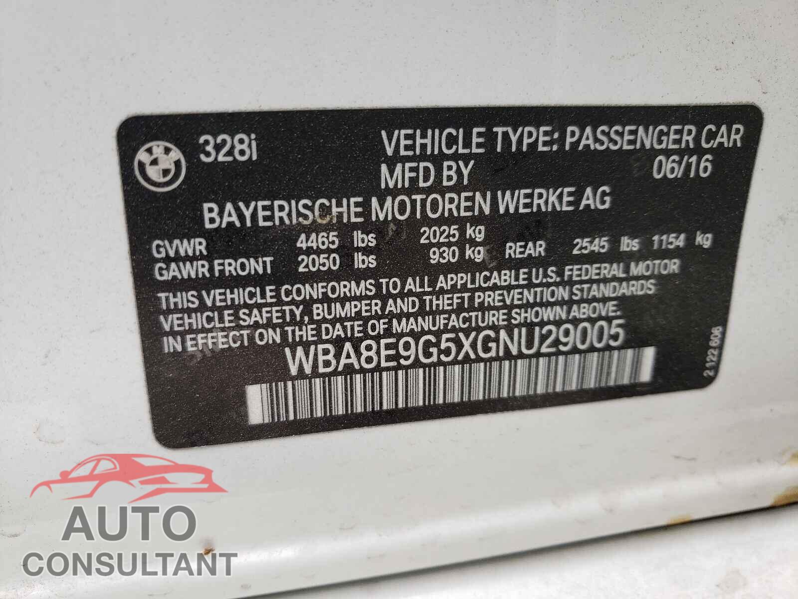 BMW 3 SERIES 2016 - WBA8E9G5XGNU29005