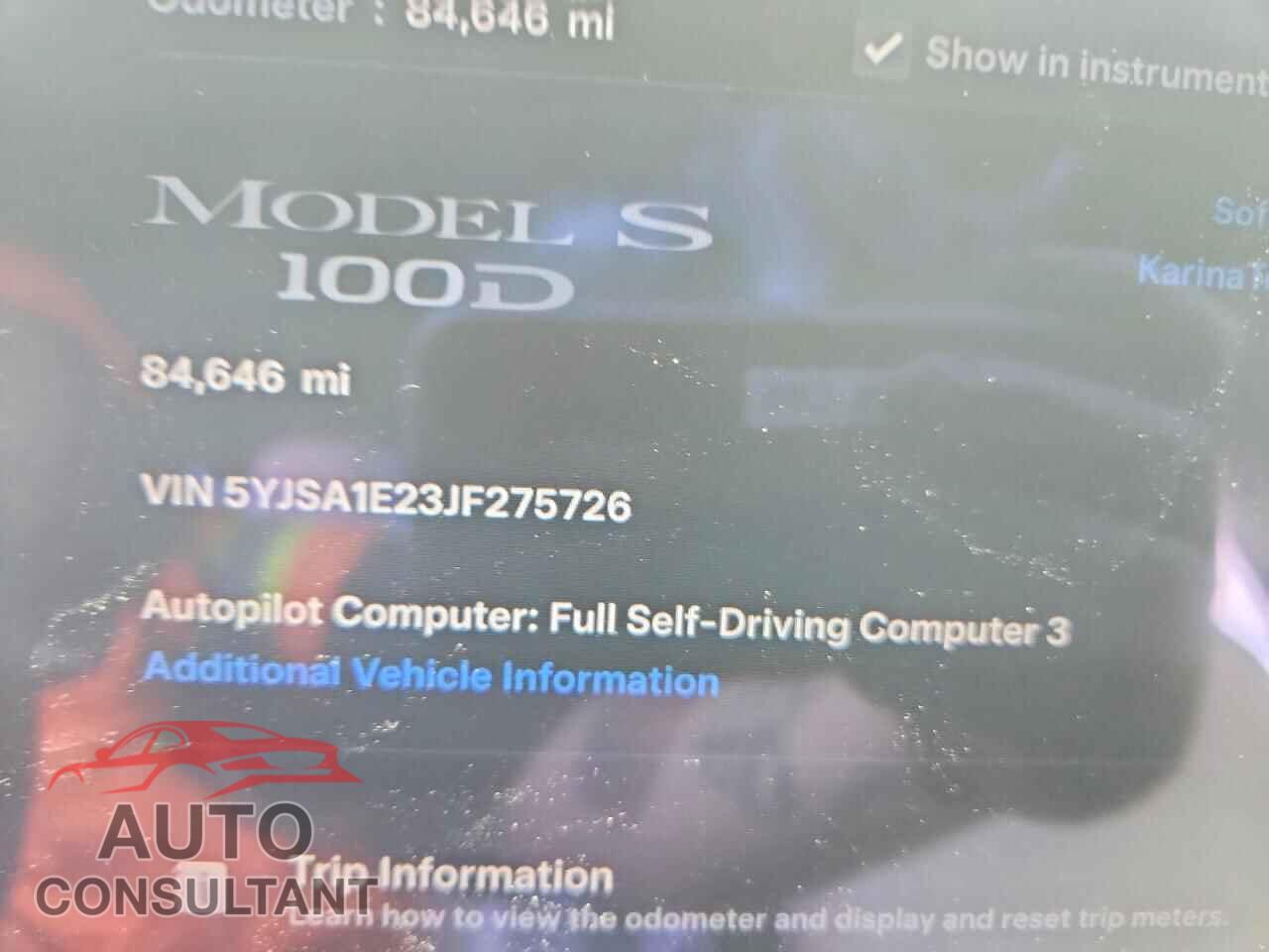 TESLA MODEL S 2018 - 5YJSA1E23JF275726