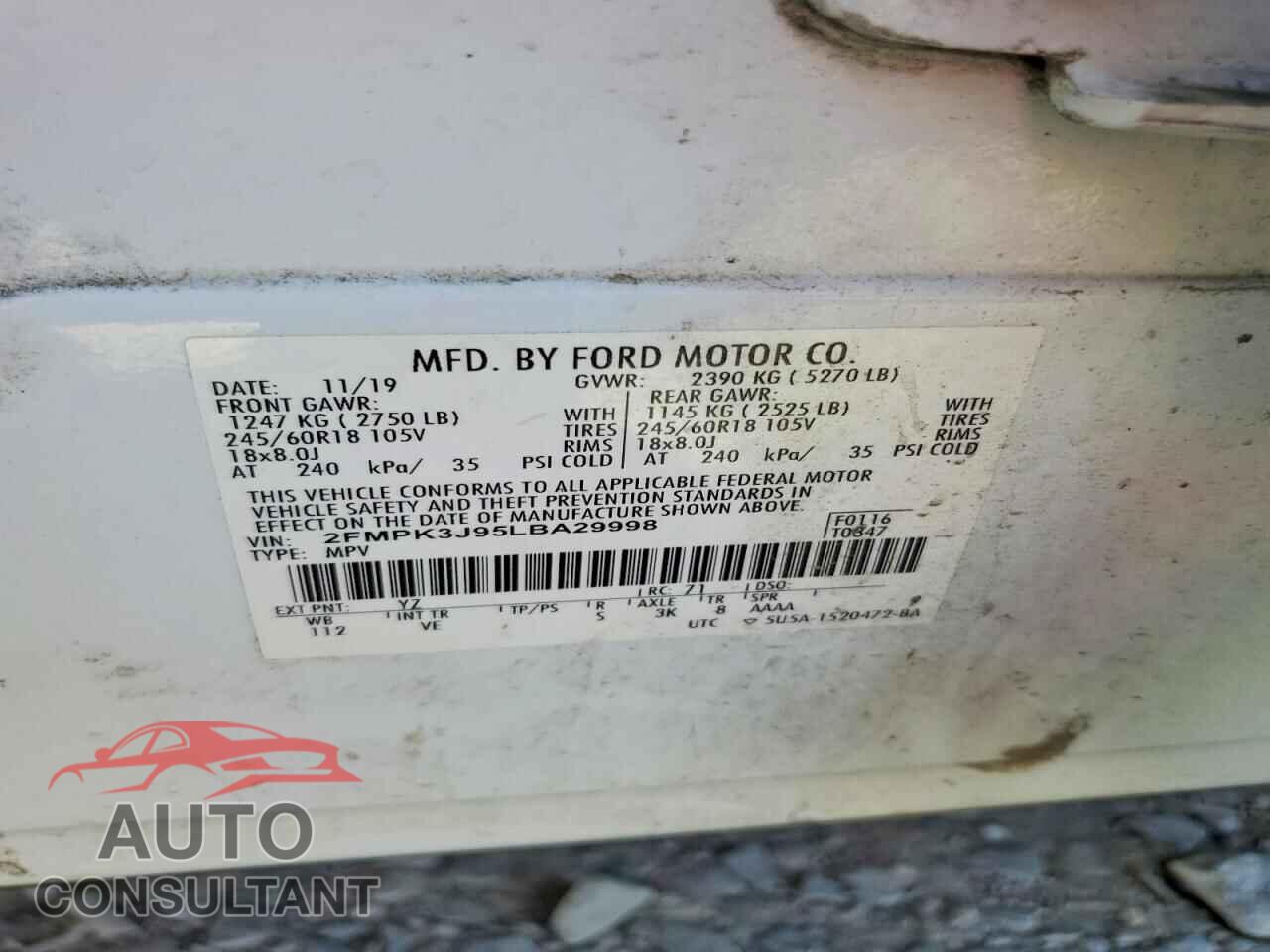FORD EDGE 2020 - 2FMPK3J95LBA29998
