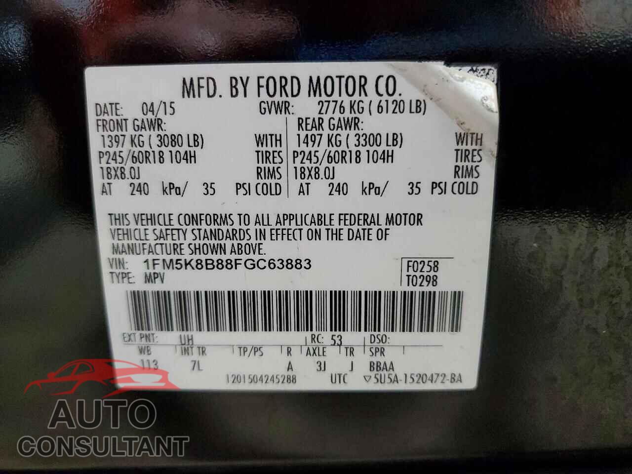 FORD EXPLORER 2015 - 1FM5K8B88FGC63883