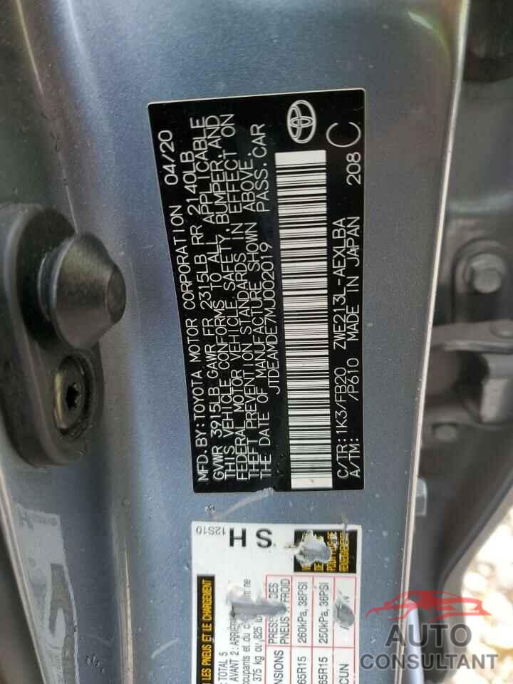 TOYOTA COROLLA 2021 - JTDEAMDE7MJ002019
