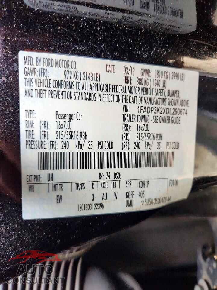 FORD FOCUS 2013 - 1FADP3K2XDL290674