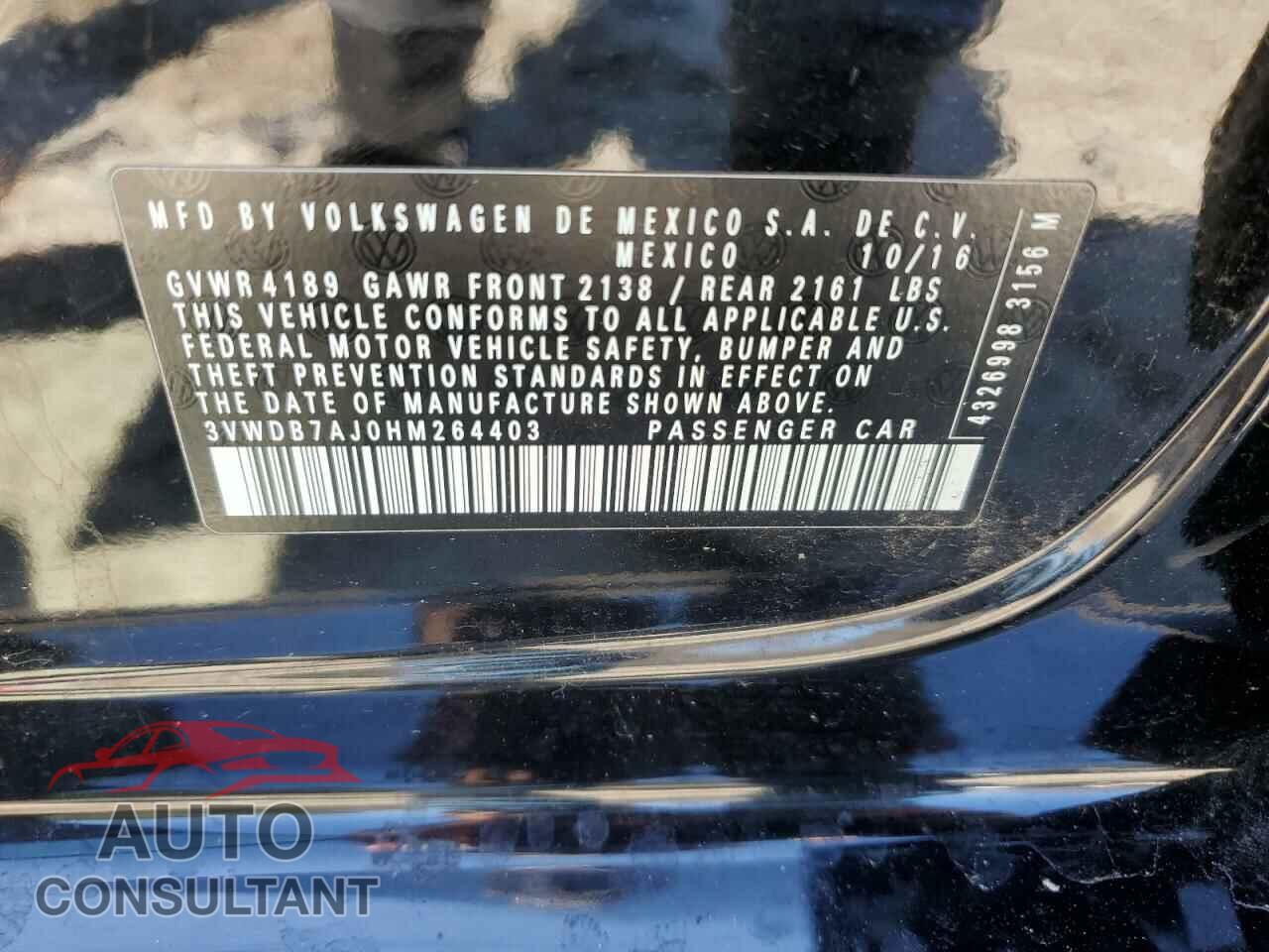 VOLKSWAGEN JETTA 2017 - 3VWDB7AJ0HM264403
