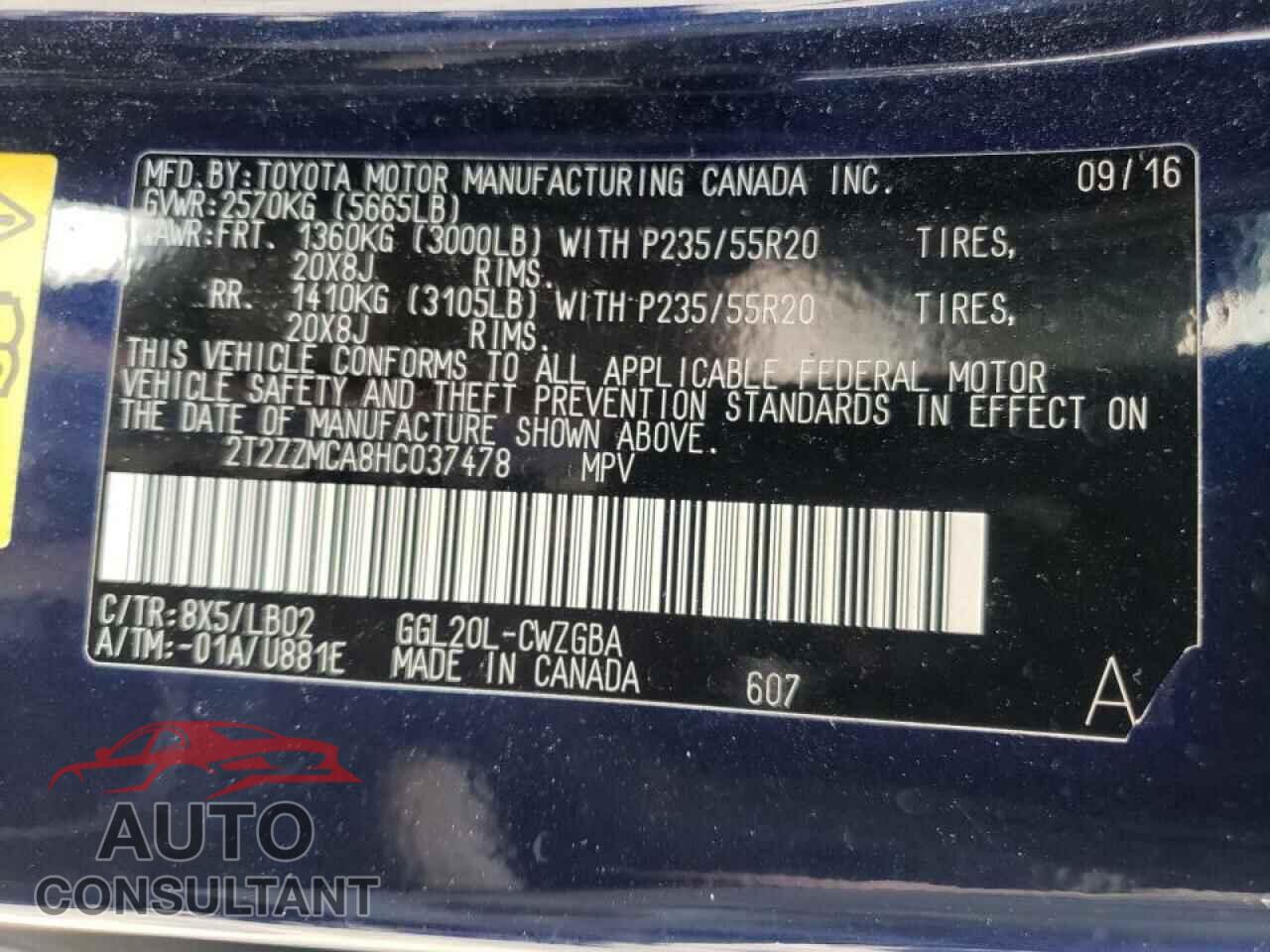 LEXUS RX350 2017 - 2T2ZZMCA8HC037478
