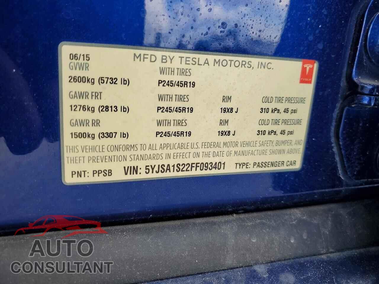 TESLA MODEL S 2015 - 5YJSA1S22FF093401