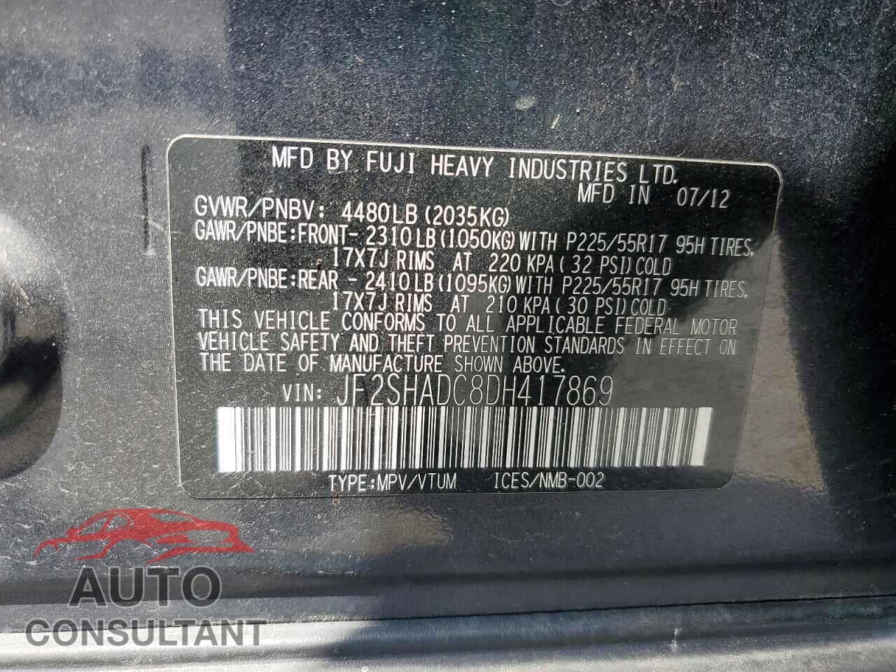 SUBARU FORESTER 2013 - JF2SHADC8DH417869
